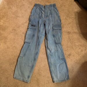 BDG urban outfitters high wasted mom Blue cargo pants with elastic waistband